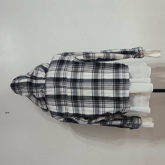 [S] HARLOW Plaid cropped hoodie top - Picture 4 of 8